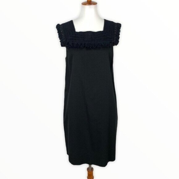 Madewell Sundream Fringe Dress 8 Black Sleeveless Cottagecore Midi - Picture 2 of 8